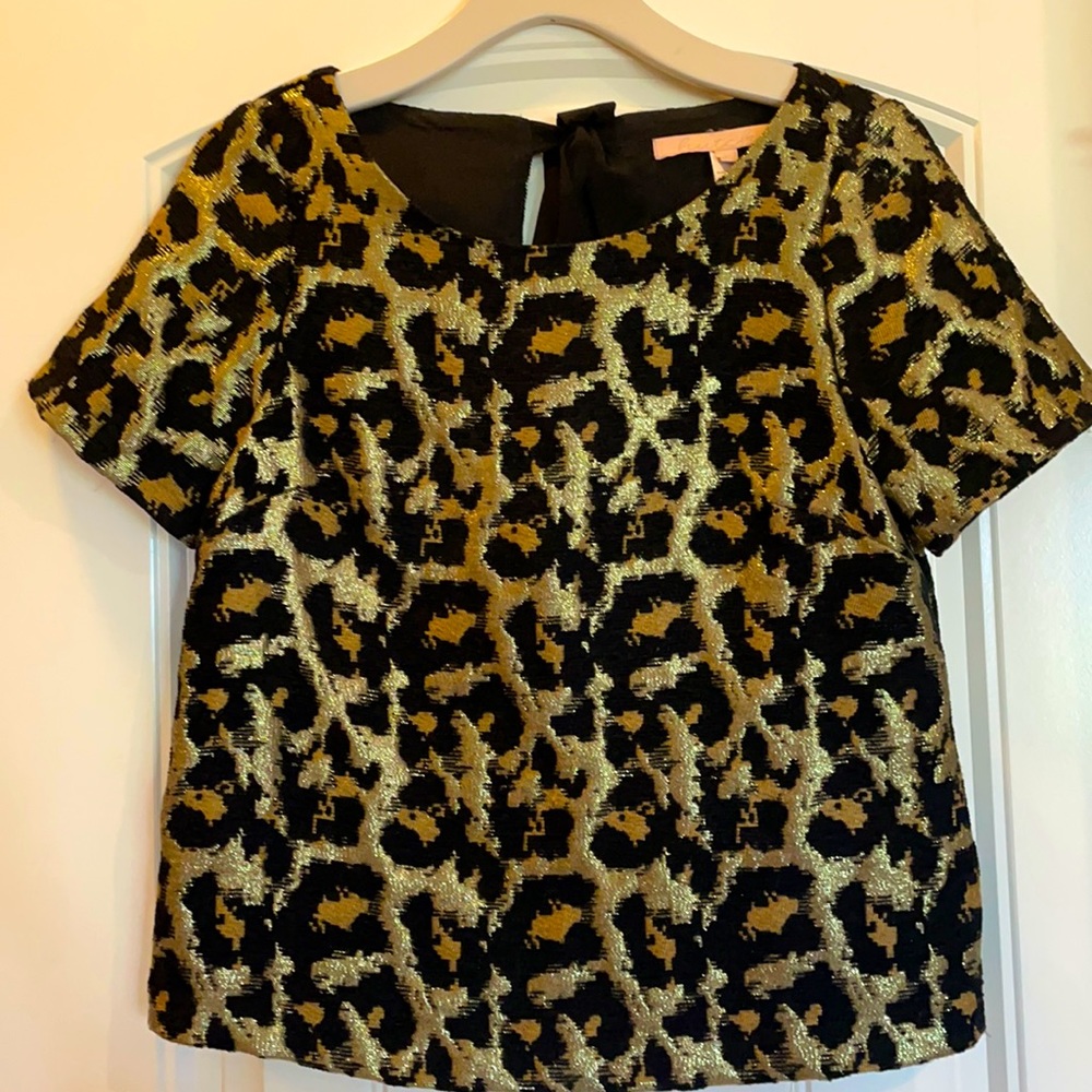Anthropologie - hutch - leopard print metallic gold top w/tie back - size XS